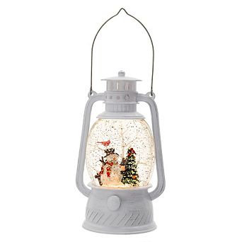 Christmas Lighted White Spinning Lantern with Snowman & Tree Tabletop Decor