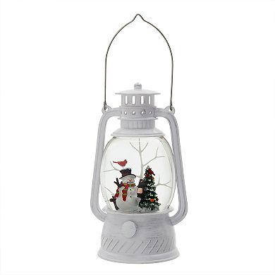 Christmas Lighted White Spinning Lantern with Snowman & Tree Tabletop Decor