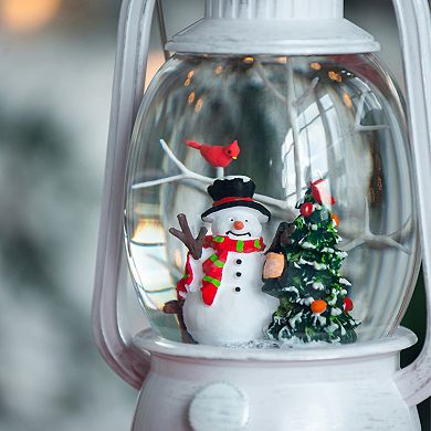 Christmas Lighted White Spinning Lantern with Snowman & Tree Tabletop Decor