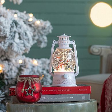 Christmas Lighted White Spinning Lantern with Snowman & Tree Tabletop Decor