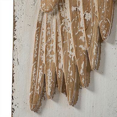 Set of 2 Feather Wing Wall Panels, Distressed White Finish, 42x15.5"