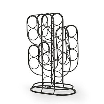 Modern Industrial Tabletop Wine Rack with Cactus Design in Black Metal for 13 Bottles