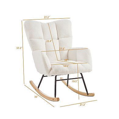 Tufted Teddy Fabric Glider Chair for Living Room, Ivory White Rocking Chair