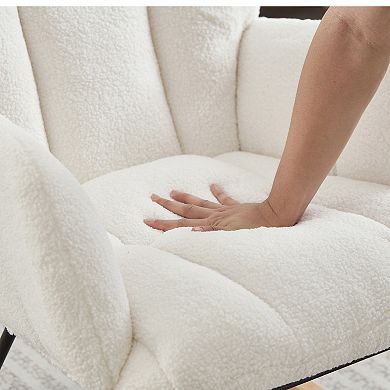 Tufted Teddy Fabric Glider Chair for Living Room, Ivory White Rocking Chair