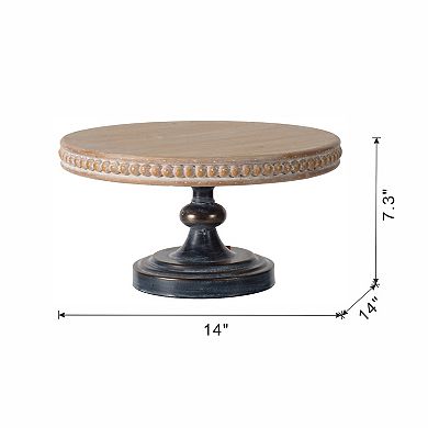D14x7.5" Wooden Display Stand with Beaded Trim, Brown and Black