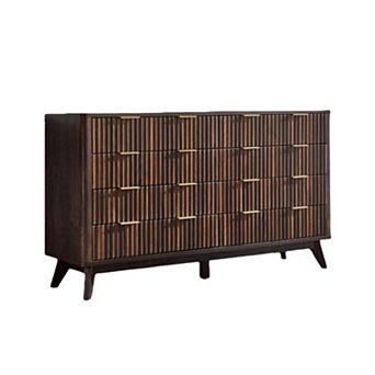 Fluted 8 Drawers Dresser, Modern Chest of Drawers with Faux Marble Top, Dresser TV Stand