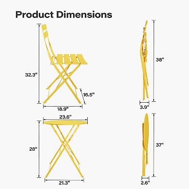 Yardgrace 3-Piece Steel Folding Bistro Set with Table 2 Chairs for Patio Garden Balcony​