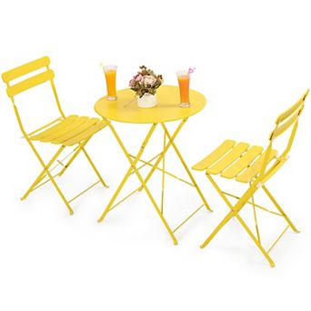 Yardgrace 3 pc Steel Folding Bistro Set with Table 2 Chairs for Patio Garden Balcony​