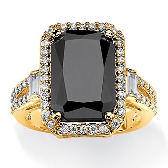 PalmBeach Jewelry 10.34 TCW Emerald Cut Black Cubic Zirconia Yellow Gold-Plated Ring