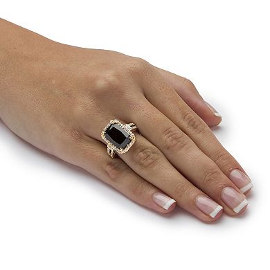 PalmBeach Jewelry 10.34 TCW Emerald Cut Black Cubic Zirconia Yellow Gold-Plated Ring