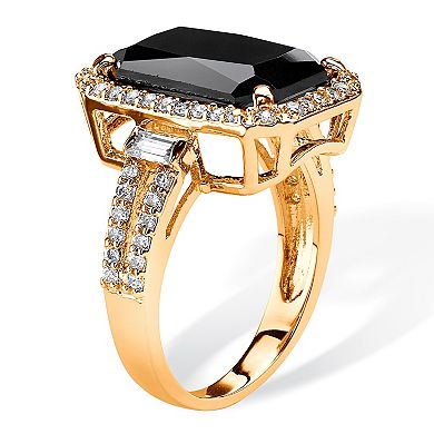 PalmBeach Jewelry 10.34 TCW Emerald Cut Black Cubic Zirconia Yellow Gold-Plated Ring