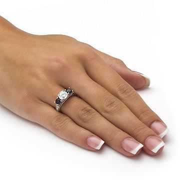 PalmBeach Jewelry 2.47 Cttw. Cubic Zirconia and Simulated Sapphire Sterling Silver 3-Stone Ring
