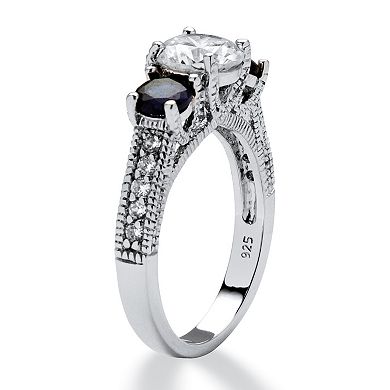 PalmBeach Jewelry 2.47 Cttw. Cubic Zirconia and Simulated Sapphire Sterling Silver 3-Stone Ring