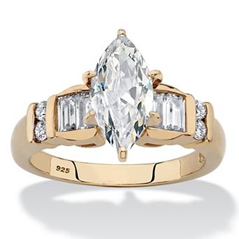 PalmBeach Jewelry 2.69 ct w 14k Gold-plated Silver Marquise-Cut Cubic Zirconia Engagement Ring