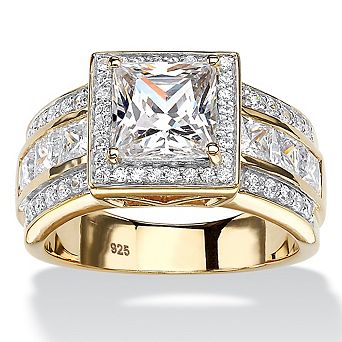 PalmBeach Jewelry 2.92 TCW Princess-Cut Cubic Zirconia 18k Gold-plated Sterling Silver Halo Ring