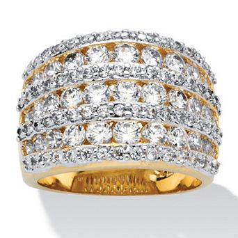 PalmBeach Jewelry 2.86 TCW Round Cubic Zirconia Multi-Row Dome Ring Gold-Plated