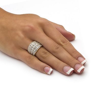 PalmBeach Jewelry 2.86 TCW Round Cubic Zirconia Multi-Row Dome Ring Gold-Plated