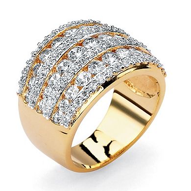 PalmBeach Jewelry 2.86 TCW Round Cubic Zirconia Multi-Row Dome Ring Gold-Plated