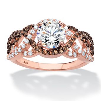 PalmBeach Jewelry 2.64 ct w. 18K Rose Gold Plated Silver Cubic Zirconia and Smoky Glass Ring