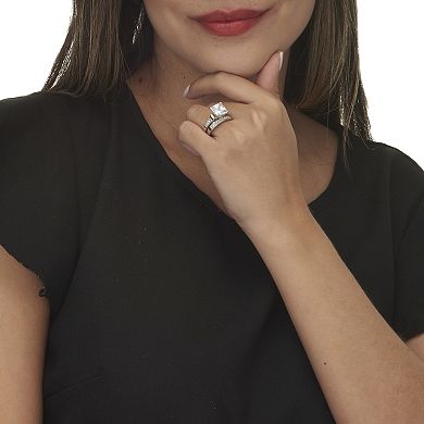 PalmBeach Jewelry 3.81 TCW CZ 2-Piece Bridal Set in Platinum Plated .925 Sterling Silver