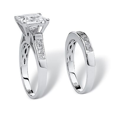 PalmBeach Jewelry 3.81 TCW CZ 2-Piece Bridal Set in Platinum Plated .925 Sterling Silver