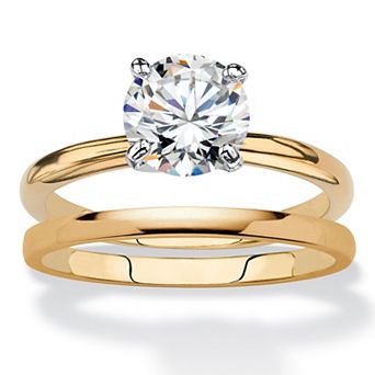PalmBeach Jewelry 2 ct w. Cubic Zirconia 18k Gold-Plated 2 pc Solitaire Wedding Ring Set