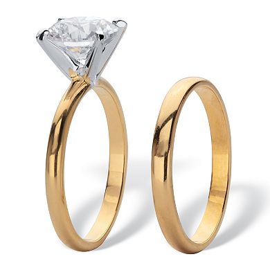PalmBeach Jewelry 2 Cttw. Cubic Zirconia 18k Gold-Plated 2-Piece Solitaire Wedding Ring Set