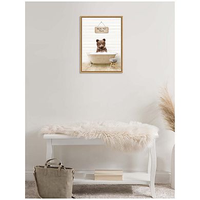 Sylvie Bear Cub in Modern Bathtub Wash Your Paws Framed Canvas by Amy Peterson
