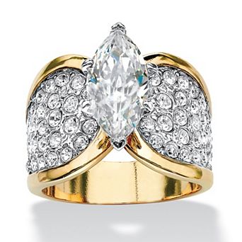 PalmBeach Jewelry 2.48 TCW Marquise-Cut CZ & Crystal Gold-Plated Engagement Ring
