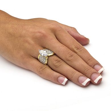 PalmBeach Jewelry 2.48 TCW Marquise-Cut CZ & Crystal Gold-Plated Engagement Ring