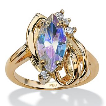 PalmBeach Jewelry Marquise-Cut Aurora Borealis Crystal Ring in Gold-Plated