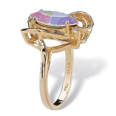 PalmBeach Jewelry Marquise-Cut Aurora Borealis Crystal Ring in Gold-Plated