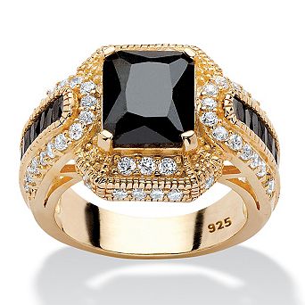 PalmBeach Jewelry 5.81 TCW Black Cubic Zirconia Ring in 14k Yellow Gold-plated Sterling Silver