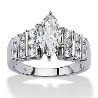 PalmBeach Jewelry 2.85 ct w Marquise Cut Cubic Zirconia Ring Platinum Plated .925 Sterling Silver