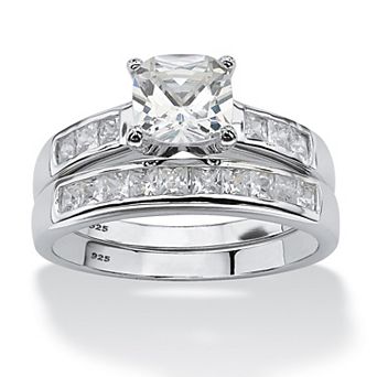 PalmBeach Jewelry 1.94 TCW CZ Bridal 2-PieceSet in Platinum-plated Sterling Silver