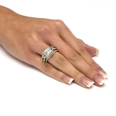 PalmBeach Jewelry 2.82 TCW CZ Platinum-plated Silver 3-Piece Crossover Halo Bridal Ring Set