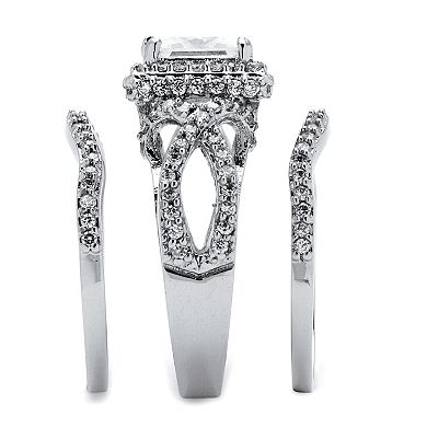 PalmBeach Jewelry 2.82 TCW CZ Platinum-plated Silver 3-Piece Crossover Halo Bridal Ring Set