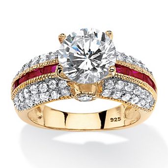 PalmBeach Jewelry 5.52 TCW Round CZ Ring in Gold-Plated Sterling Silver