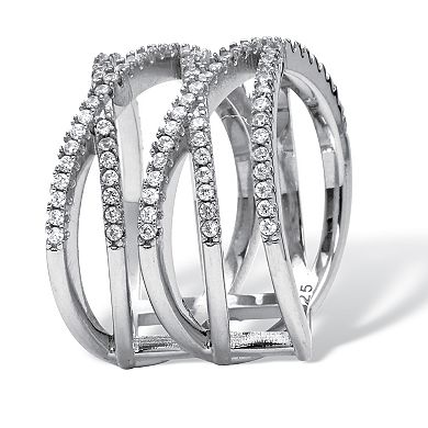 PalmBeach Jewelry 0.55 TCW Round Cubic Zirconia Sterling Silver Five Row Wrap Ring