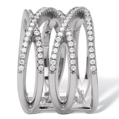 PalmBeach Jewelry 0.55 TCW Round Cubic Zirconia Sterling Silver Five Row Wrap Ring