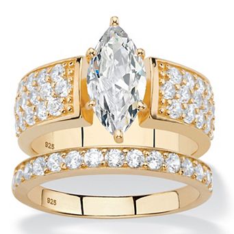 PalmBeach Jewelry 3.01 TCW Cubic Zirconia 14k Gold-plated Sterling Silver 2 pc Bridal Ring Set