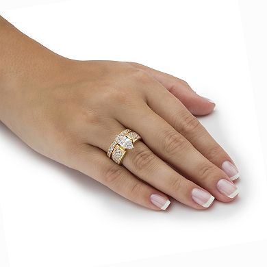 PalmBeach Jewelry 3.01 TCW Cubic Zirconia 14k Gold-plated Sterling Silver 2-Piece Bridal Ring Set