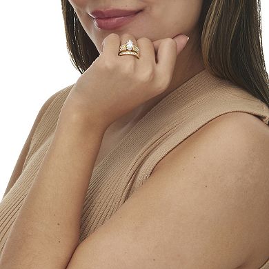 PalmBeach Jewelry 3.01 TCW Cubic Zirconia 14k Gold-plated Sterling Silver 2-Piece Bridal Ring Set