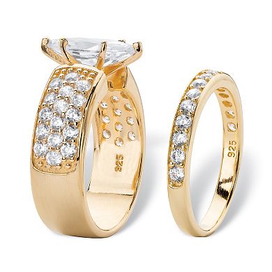 PalmBeach Jewelry 3.01 TCW Cubic Zirconia 14k Gold-plated Sterling Silver 2-Piece Bridal Ring Set