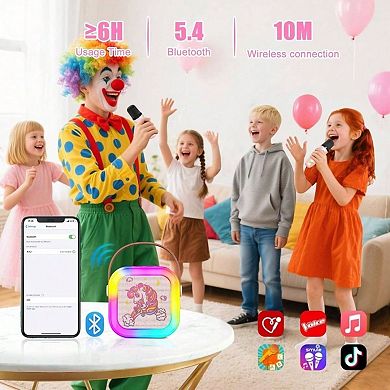Karaoke: Speaker with 2 Wireless Microphones, Portable Singing Birthday Gifts Ages 4 - 12