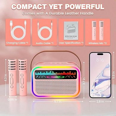 Karaoke Toys, Portable Speaker with 2 Wireless Microphones, Funny Birthday Gifts Ages 3, 4, 5, 6, 8,