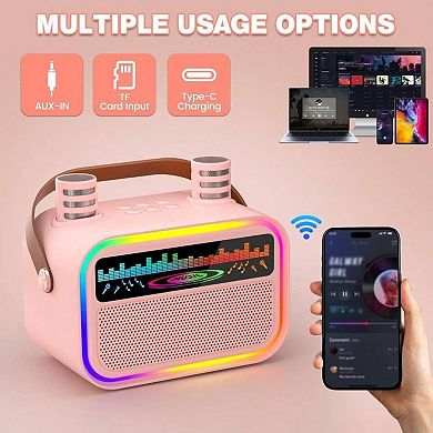 Karaoke Toys, Portable Speaker with 2 Wireless Microphones, Funny Birthday Gifts Ages 3, 4, 5, 6, 8,
