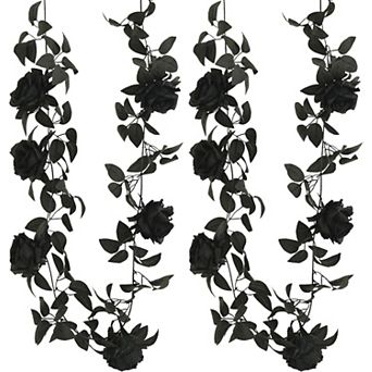 2 Pack Black Artificial Flower Head Garland Each 6.7FT Fake Rose Vine Hanging Rose Garland