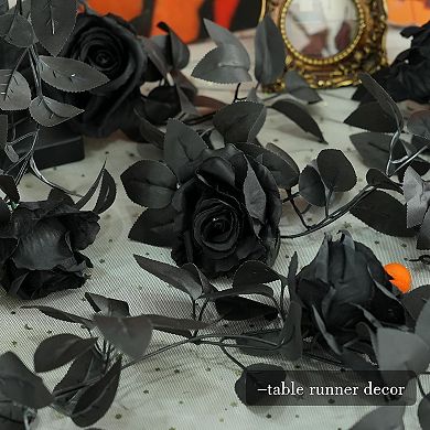 2 Pack Black Artificial Flower Head Garland Each 6.7FT Fake Rose Vine Hanging Rose Garland