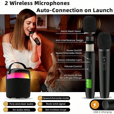 Bluetooth Wireless Speaker Microphone Karaoke Battery Portable Voice PA System Sound Audio